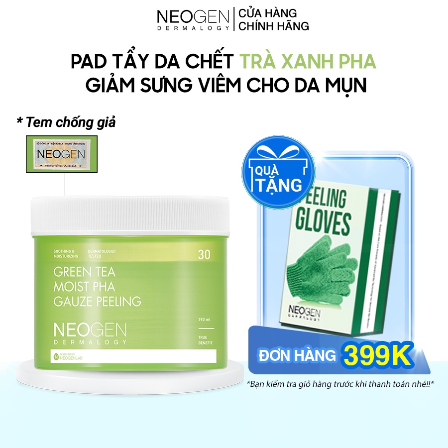 [Mã COSDAY giảm 50k đơn 250k] Pad Tẩy Da Chết Trà Xanh PHA Giảm Sưng Viêm Cho Da Mụn Neogen 30 Miếng