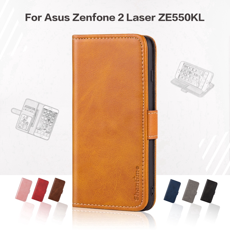 Bao da điện thoại dạng ví nắp lật hít nam châm sang trọng có ngăn đựng thẻ cho Asus Zenfone 2 Laser ZE550KL