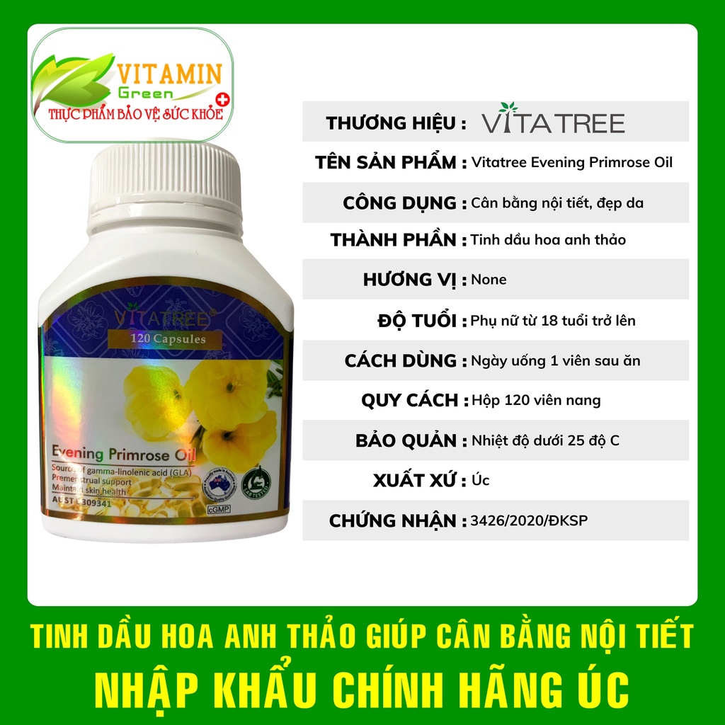 Tinh dầu hoa anh thảo VITATREE EVENING PRIMROSE OIL cân bằng nội tiết, làm đẹp da | Nhập khẩu chính hãng Úc
