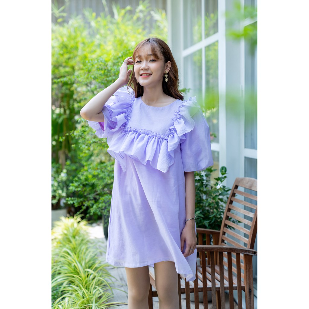 Đầm suông tay phòng màu tím nàng thơ - Hàng Quảng Châu cao cấp - Ngân Dali