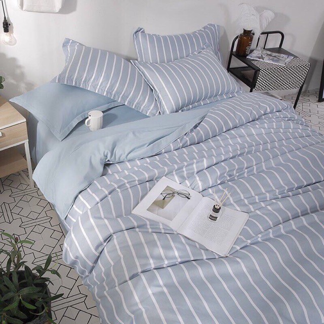 Ga gối Poly - Kẻ xanh nhạt [ib mẫu cho shop]