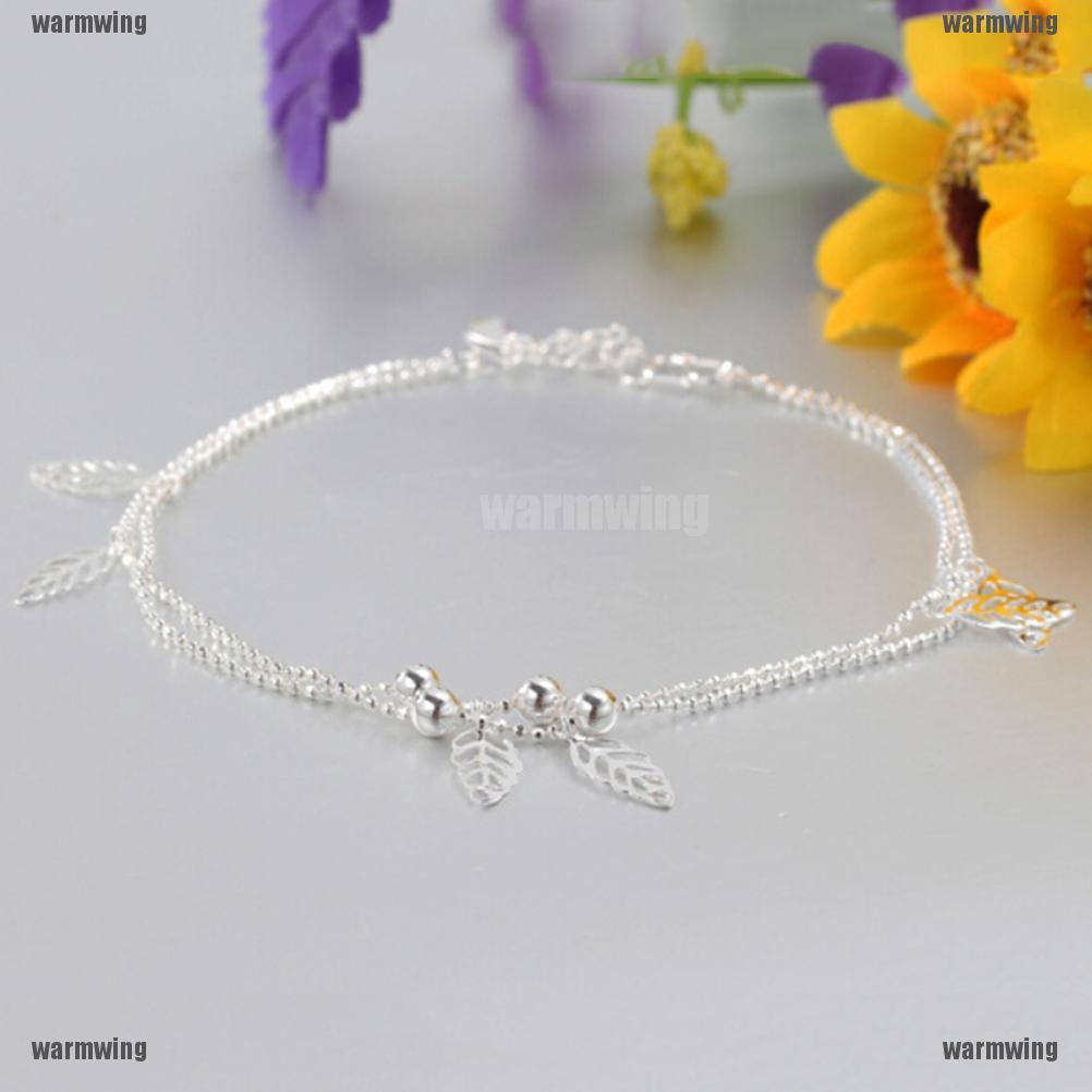 Lắc Chân Mạ Bạc Hình Chiếc Lá