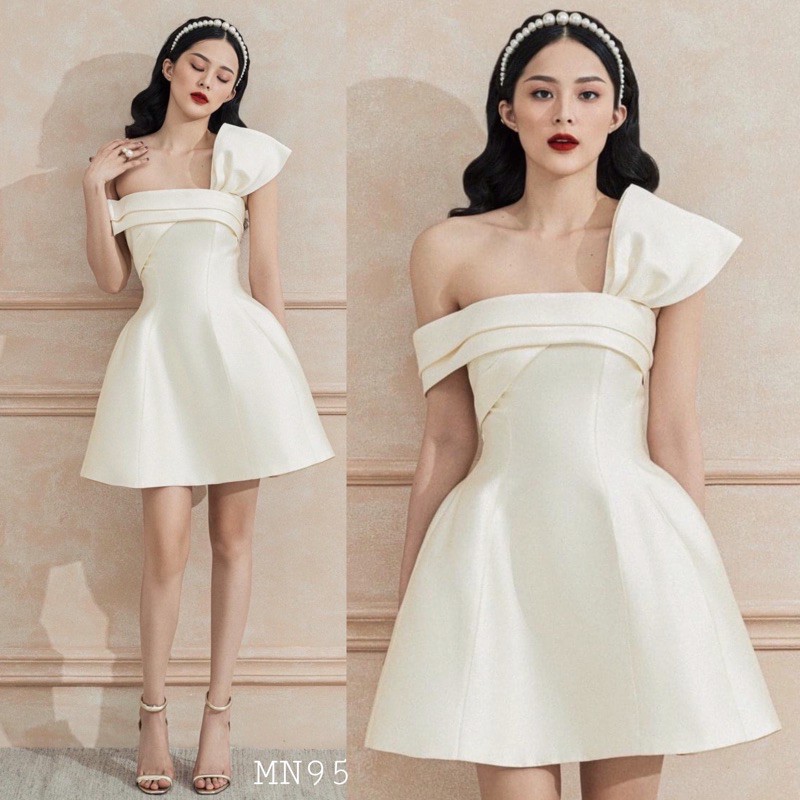 Đầm dự tiệc đầm sang trọng đầm dáng xoè Taffta nơ ngực chéo vai đi chơi dạo phố công sở | BigBuy360 - bigbuy360.vn