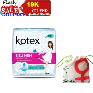 Băng vệ sinh Kotex siêu mềm siêu mỏng cánh 23cm - Kèm túi rút