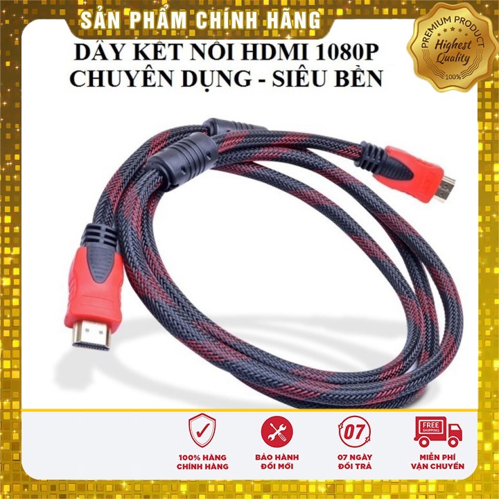 Dây cáp HDMI tròn 3m (Xả Kho) Dây cáp hdmi bọc dù bền bỉ chống nước dẻo dai (Đen phối đỏ).DHT4