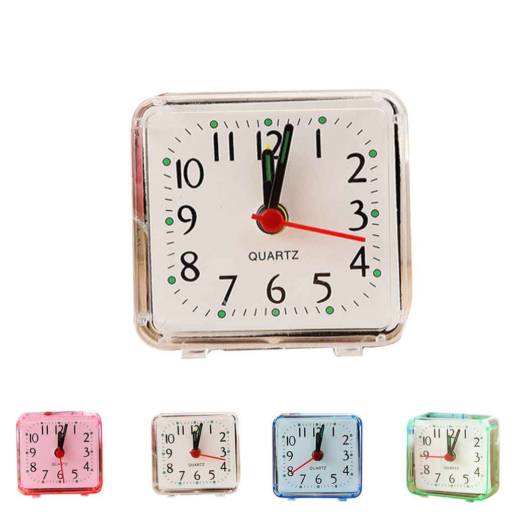[CHOO] Square Small Bed Alarm Clock Transparent Case Compact Travel Clock Mini Children Student Desk Watch