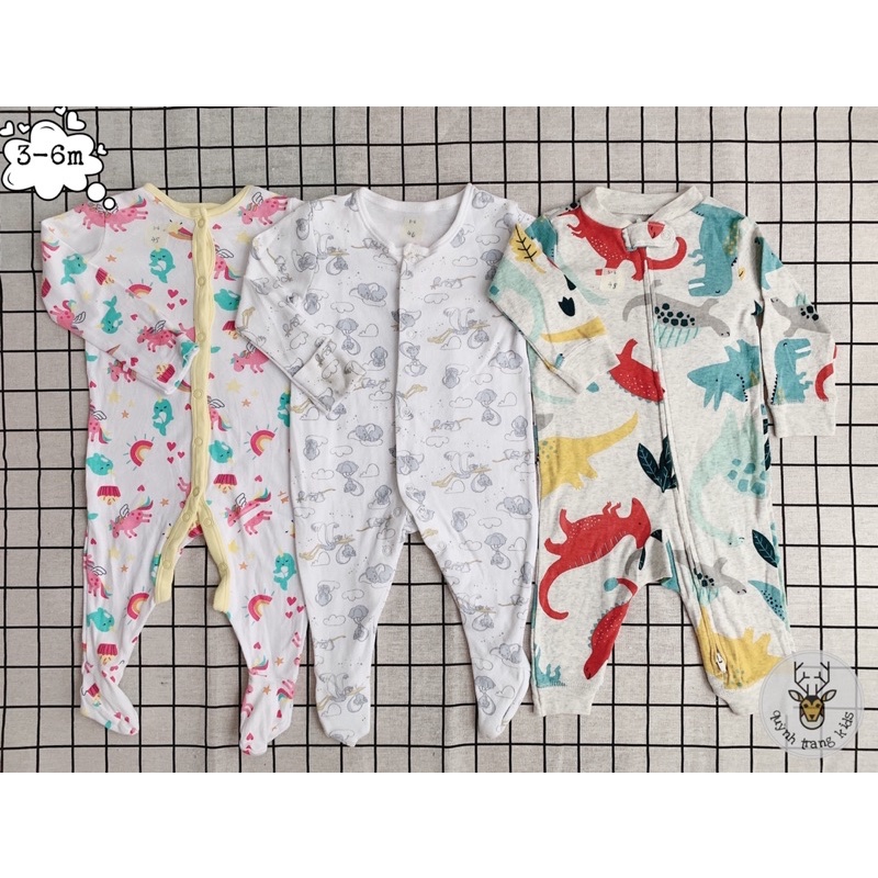 Body Sleepsuit, Bodysuit, Bộ Body Sleep Dài Cotton Liền Tất Vớ Cho Bé Trai Bé Gái 0-24months, Hàng xuất xịn.
