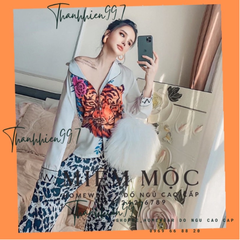 Pijama dài tay Lei trắng báo đốm cao cấp quảng châu.
