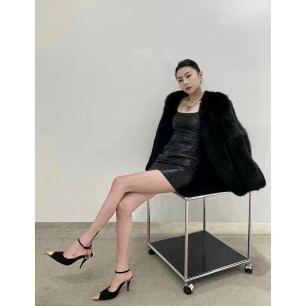 HOTTREND - Giày Cao Gót Mũi Nhọn Gót Phối Dây Xích Cực Phá Cách Điểm Nhấn Mũi Đồng Hàng Loại 1