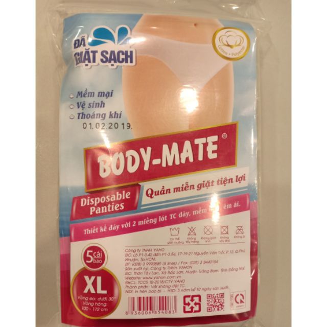 Quần lót miễn giặt tiện lợi body mate 5 cái/bao