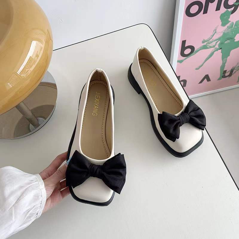 Giày Lười Da Đính Nơ Phong Cách Retro Anh Quốc Cho Nữ