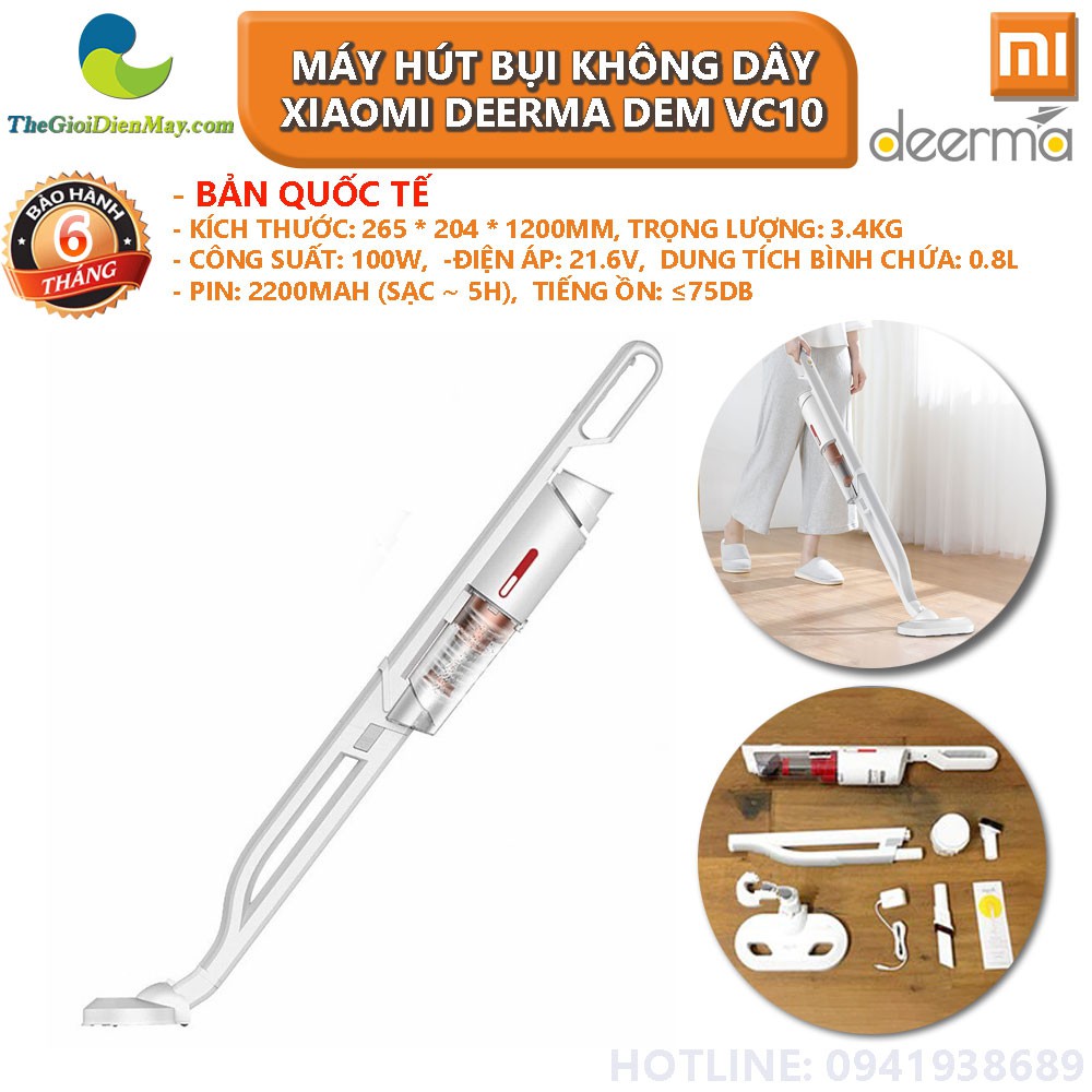 [Bản quốc tế] Máy hút bụi cầm tay không dây Xiaomi Deerma DEM VC10 dung lượng pin 2200mAH- Bảo hành 6 tháng