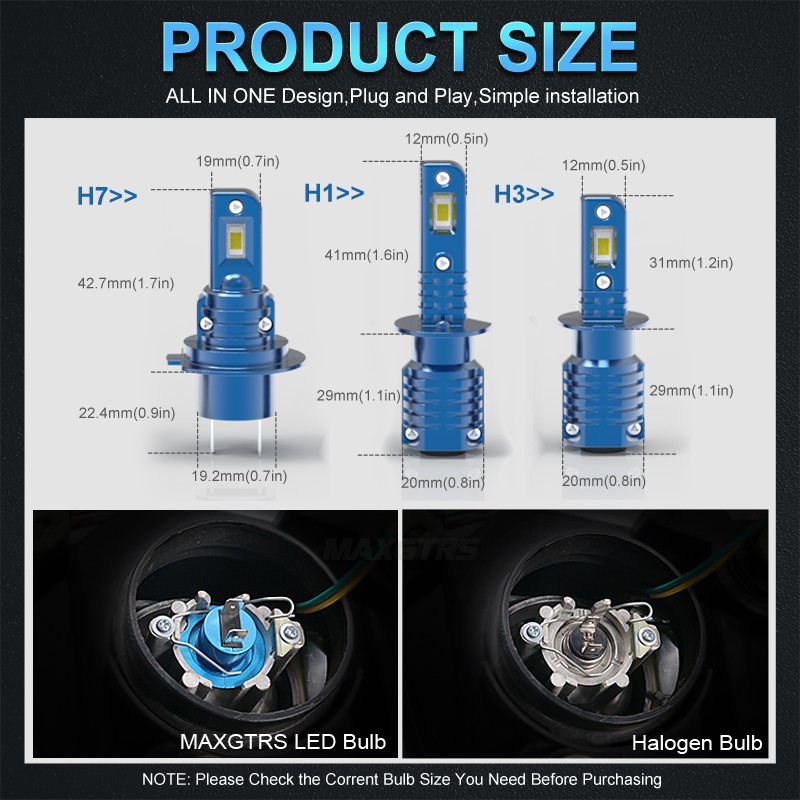 Bóng đèn pha MAXGTRS H1 H3 H4 H7 H8 H11 9005 HB3 9006 HB4 CSP Chip 80W 6000K 3000K 12V 24V tiện dụng cho xe hơi