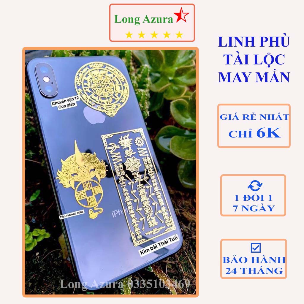 Linh phù dán điện thoại combo 4 miếng - lá may mắn phong thủy, tài lộc, tình duyên, thần tài