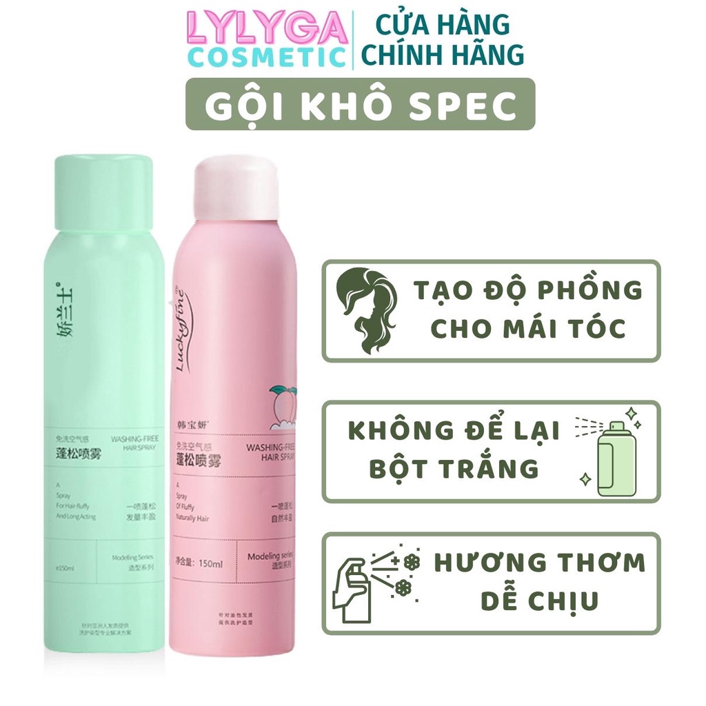 Dầu gội khô SPEC 150ml dạng xịt an toàn không cần nước dùng cho nam, nữ không bết tóc