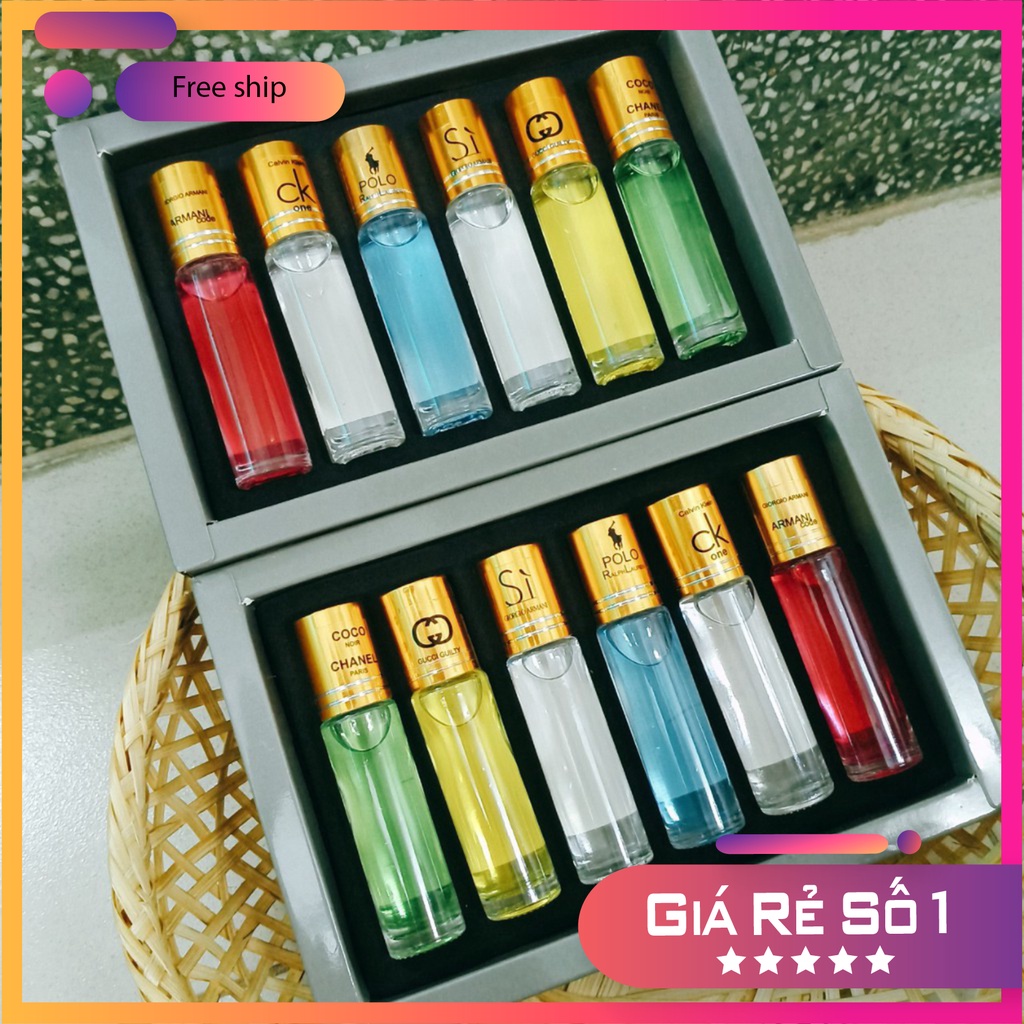 Hộp set 6 chai nước hoa lăn chiết Pháp