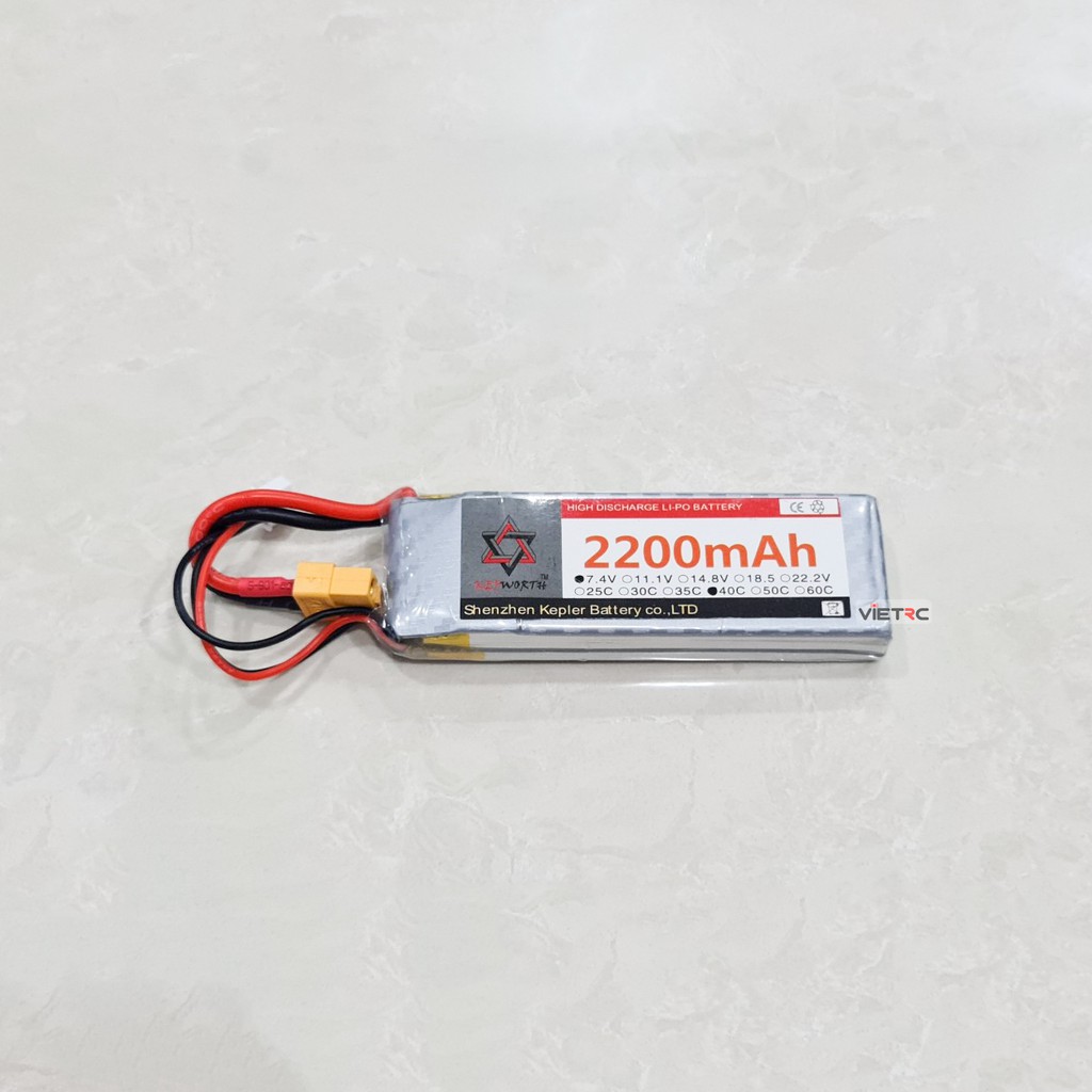 Pin li-po Kepworth 2S(7.4V)/3S(11.1V)/4S(14.8V) dung lượng 1500/2200mAh jack XT60 cho tàu, xe, máy bay điều khiển từ xa