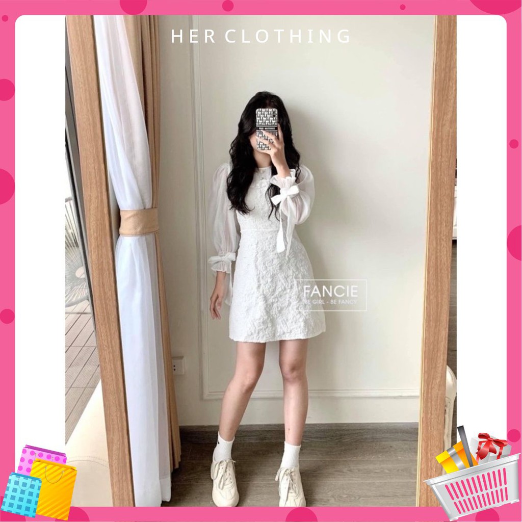 Đầm dự tiệc nữ màu trắng vải gấm xịn dạo phố siêu dễ thương, vải may loại 1 mã [NANi]
