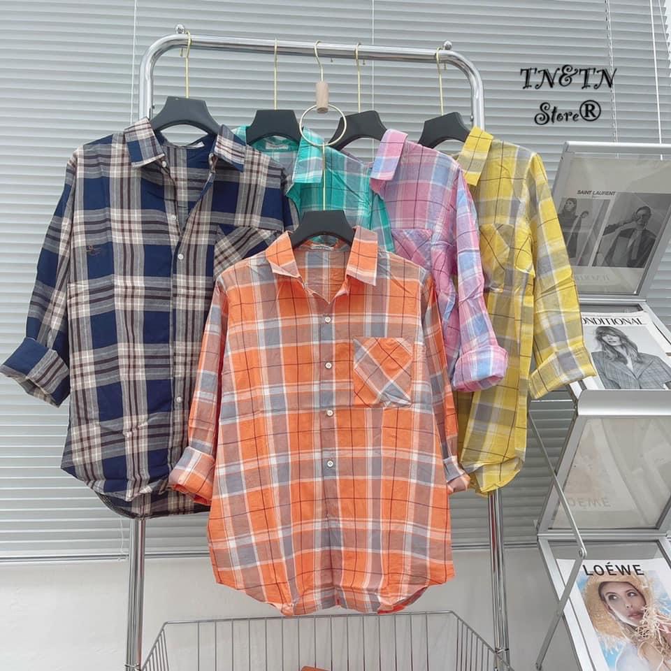 LOVI SHOP Áo sơ mi caro 1 túi nhiều màu vải mỏng Lovi