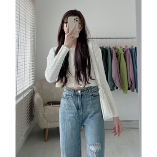 Áo len thừng cổ tròn nữ dáng Croptop