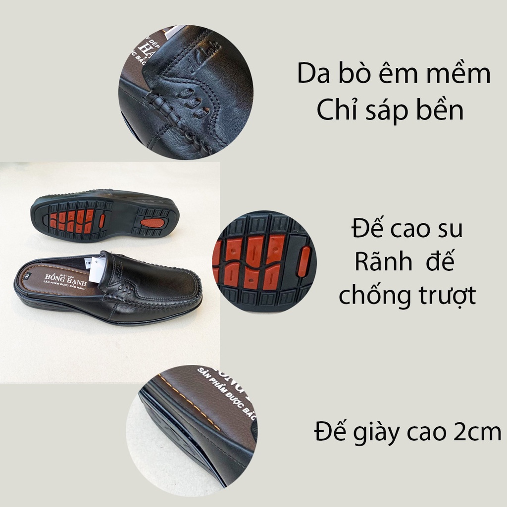 Giày sambo, giày tây hở gót chất liệu da bò Hồng Hạnh