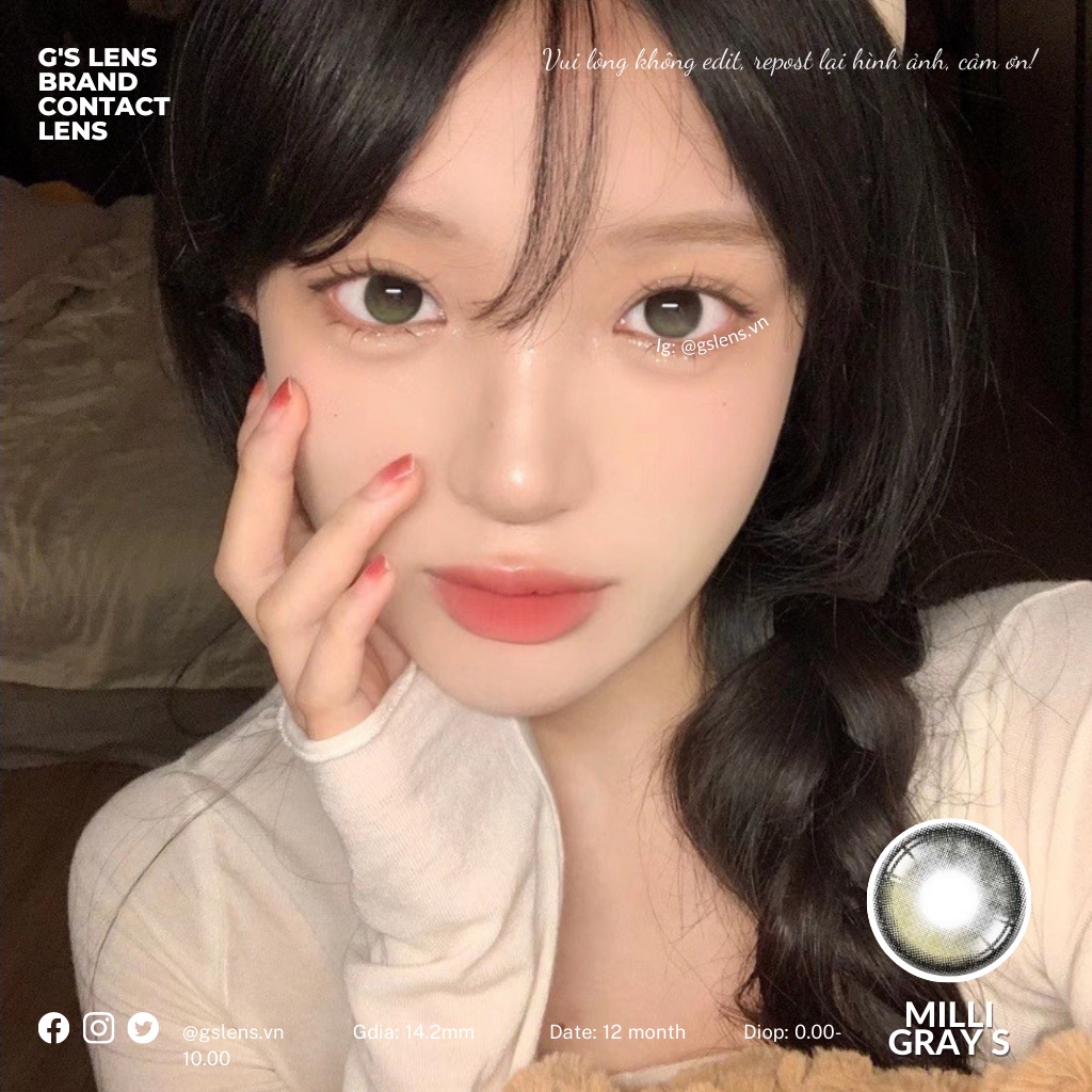 Lens Mắt Kính Áp Tròng Xám Rêu HOT TREND 2022 MILLI GRAY Có Từ 0 Đến 10 Độ Cận