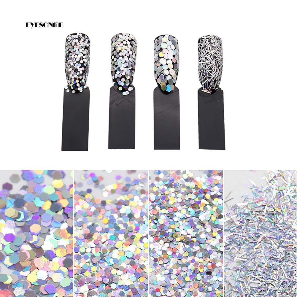 Set 4 hộp sequin lục giác dùng để đính trang trí móng nghệ thuật