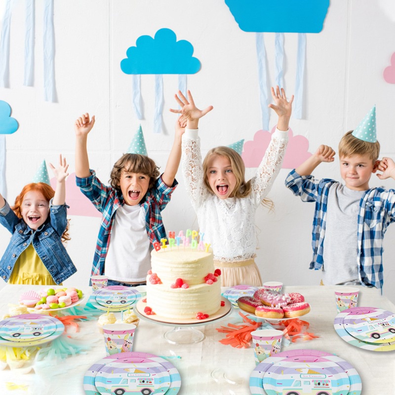 Bộ Phụ Kiện Trang Trí Tiệc Sinh Nhật Bằng Giấy In Hình Cây Kem