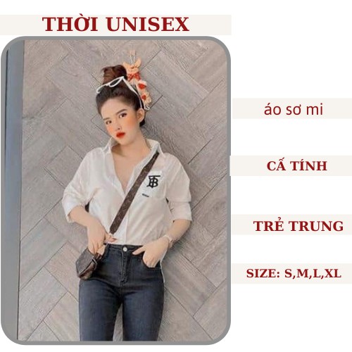 Áo sơ mi trắng 🍓🍓áo sơ mi nữ đi học, thêu chữ TB, stye ulzzang, áo unisex, vải kate thái mềm mát, KPI