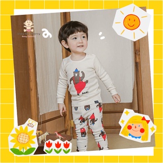 [MADE IN KOREA] BỘ THU ĐÔNG DÀI TAY CAO CẤP TRẺ EM CỦA HÃNG CORDI-I, CHẤT THUN COTTON ORGANIC, MẪU GẤU DA