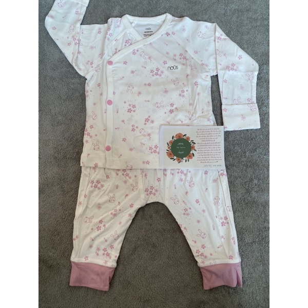 NOUS CLNB Bộ cài chéo trắng hồng hình thỏ new born