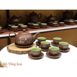 Bộ ấm chén tử sa bát tràng 14 món - bộ tống hoa
