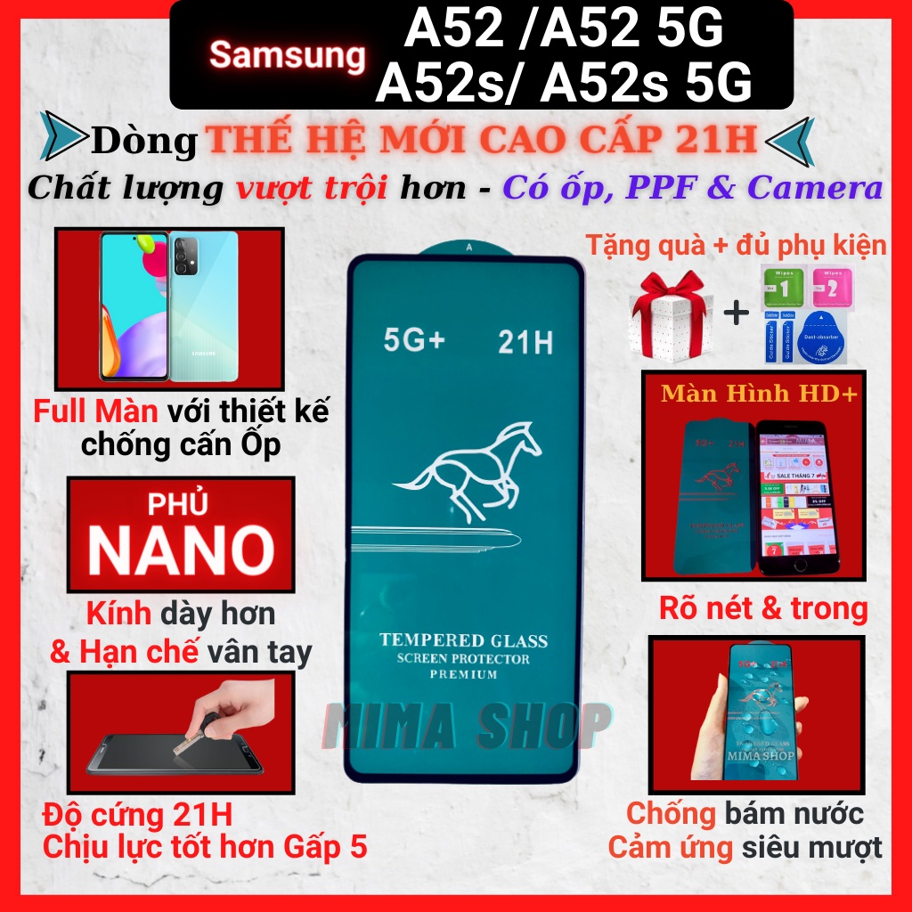 Kính cường lực Samsung A52/A52s/A52 5G Full màn cao cấp OG+ độ cứng 21H siêu mượt chống bám vân tay [MIMA]