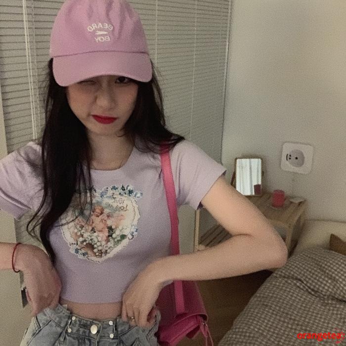 Áo Thun Tay Ngắn Cổ Tròn In Hình Thiên Thần Dễ Thương Thời Trang