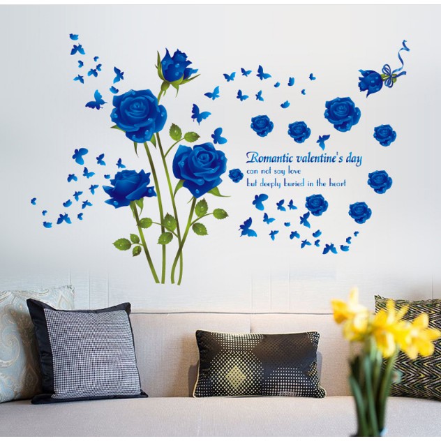 Decal trang trí tường - Hoa Hồng Xanh Nước Biển