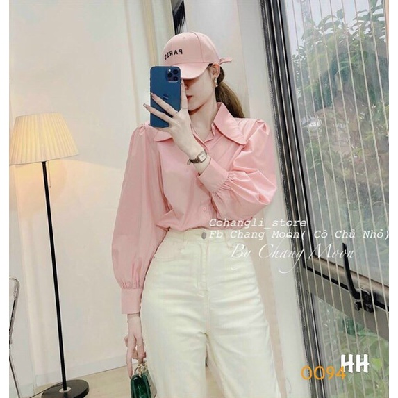 Áo sơ mi nữ form rộng thiết kế cổ sen tinh tế, áo dài tay kiểu nữ đi chơi phong cách hot trend dễ phối đồ