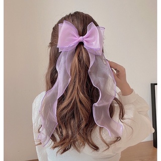 Dây cột tóc nơ lụa dài🎀 cài tóc nơ dài tiểu thư màu pastel phong cách Hàn Quốc