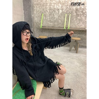 Đầm Hoodie Phối Tua Rua Phong Cách vintage
