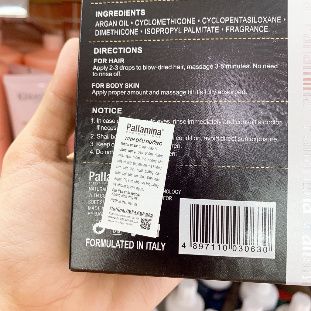 Tinh Dầu Dương Phục Hồi Tóc Hư Tổn Pallamina Collagen Argan Oil 60ml