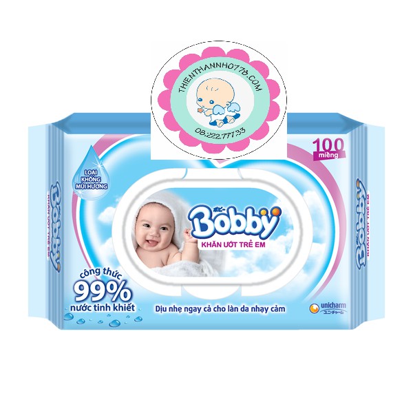Khăn ướt Bobby không mùi, 100 tờ