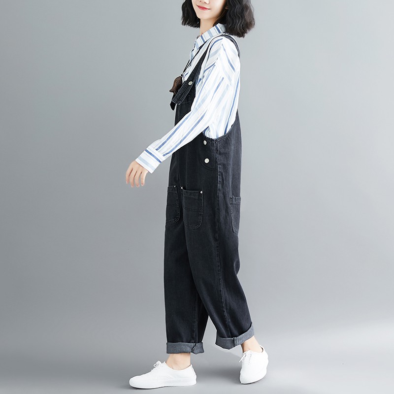 (Q005) Yếm quần jeans đen cá tính | BigBuy360 - bigbuy360.vn