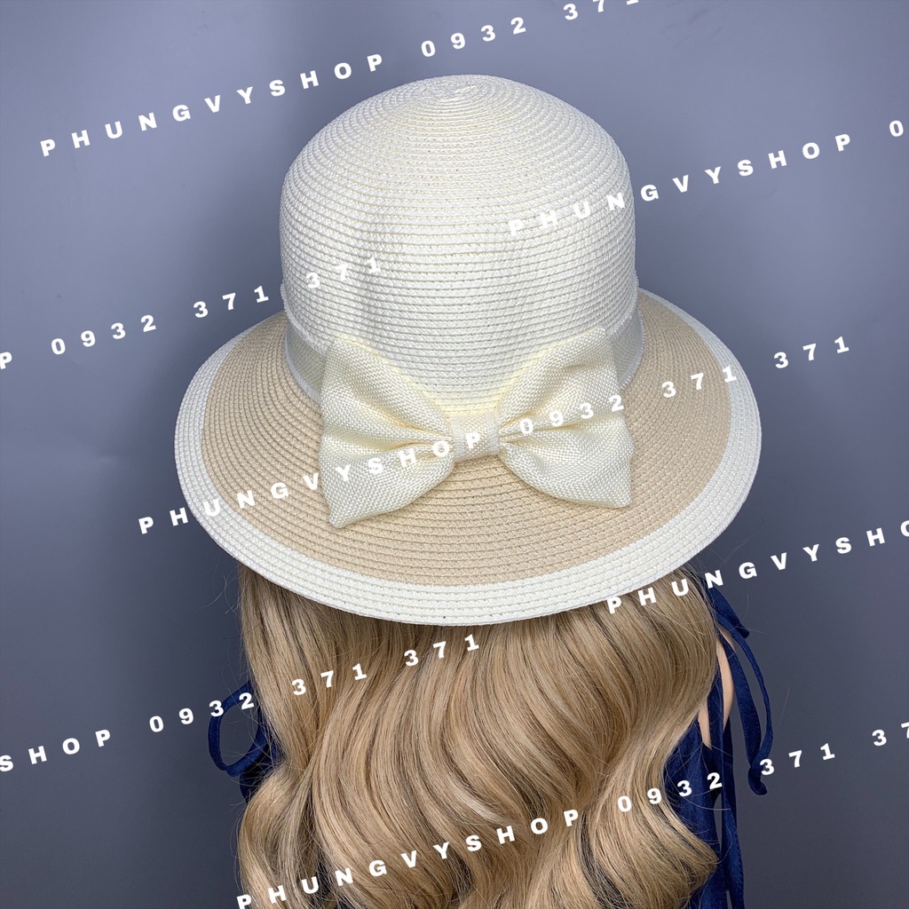Mũ cói VÀNH VỪA VANH PHỐI MÀU nón đi biển che nắng
