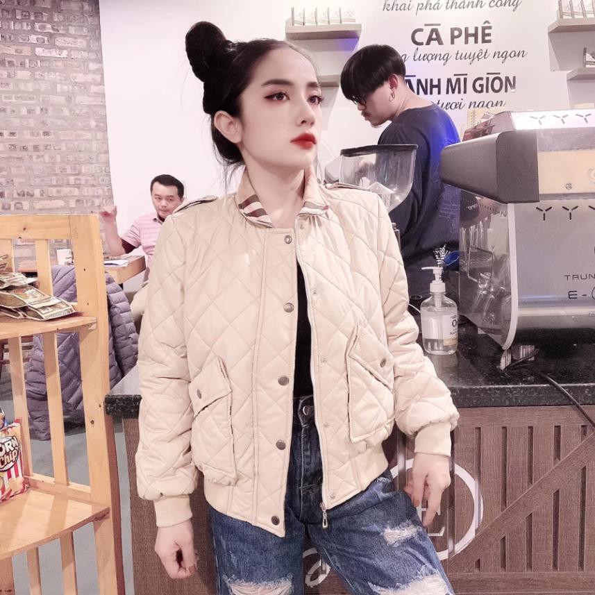 Áo Khoác Phao Nữ Quả Trám TEMA - Áo Khoác Phao Bomber Cổ Sen Lót Kẻ | BigBuy360 - bigbuy360.vn