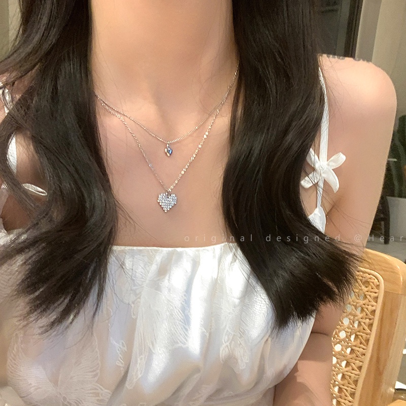 Vòng cổ Hai Lớp Mặt Trái Tim Đính Đá Thời Trang Dành Cho Nữ