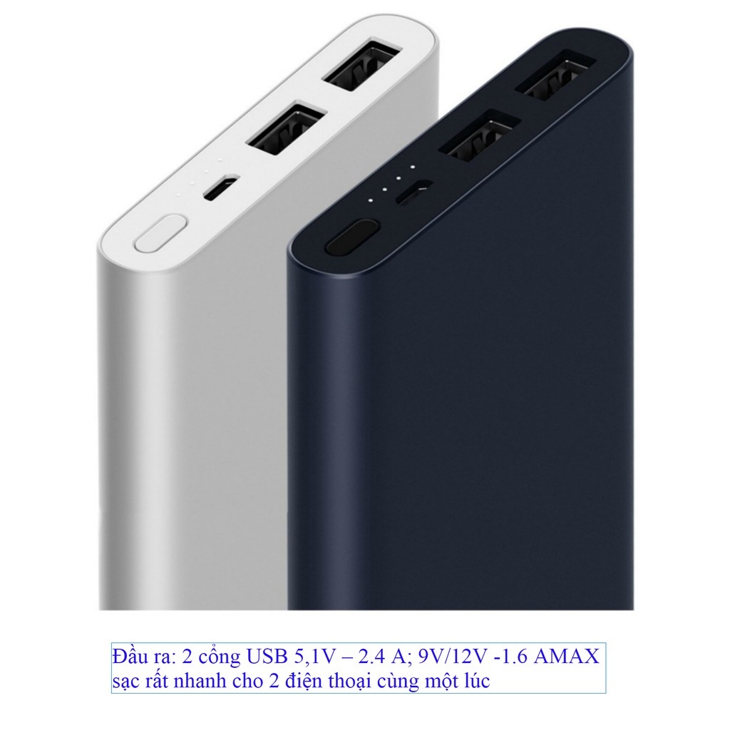 Sạc dự phòng Xiaomi Gen 2S 10000 mAh 2019 (model: PLM09ZM) 2 cổng USB