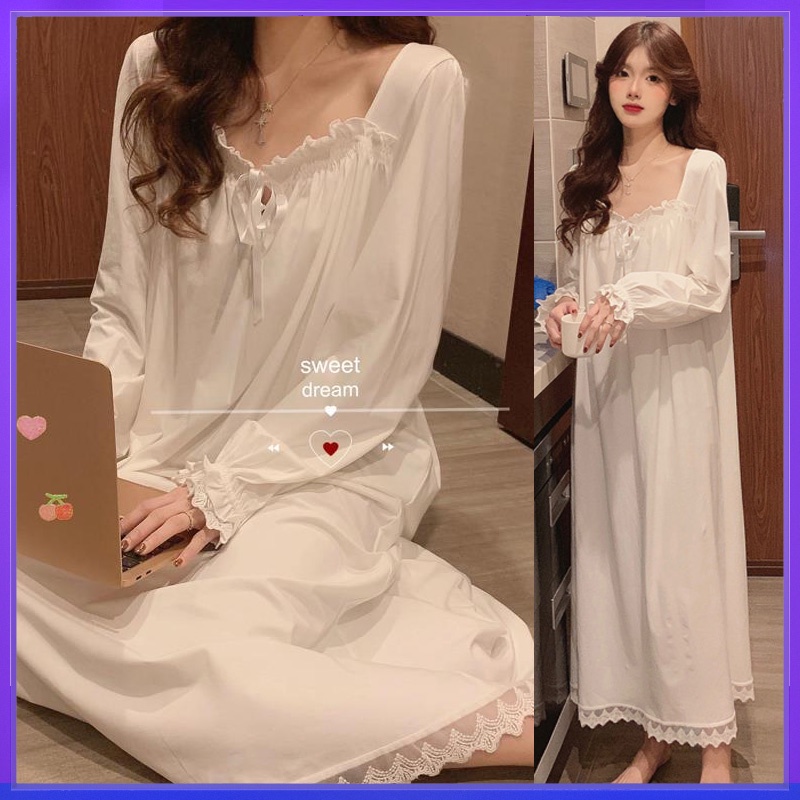 Đầm ngủ tay dài dáng rộng phối ren thời trang xinh xắn size M-3XL dành cho bạn nữ | BigBuy360 - bigbuy360.vn