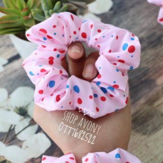 Dây cột tóc Scrunchies họa tiết chấm bi màu