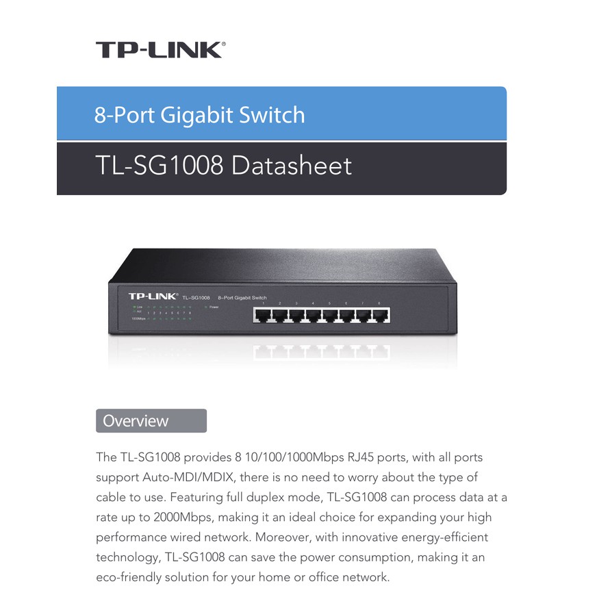 Switch 8 Port TP-LINK TL-SG1008 Gigabit 10/100/1000Mbps. Hàng chính hãng