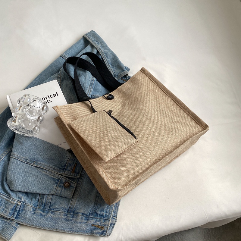 Túi Xách Nữ Vải Lanh Cỡ Lớn Thiết Kế Đơn Giản