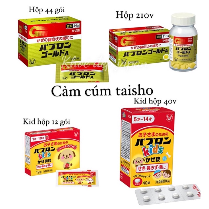Cảm Cúm Baburon Taiso Hộp 44 Gói & 210 Viên Người Lớn & Kids Vị Dâu Nhật Bản